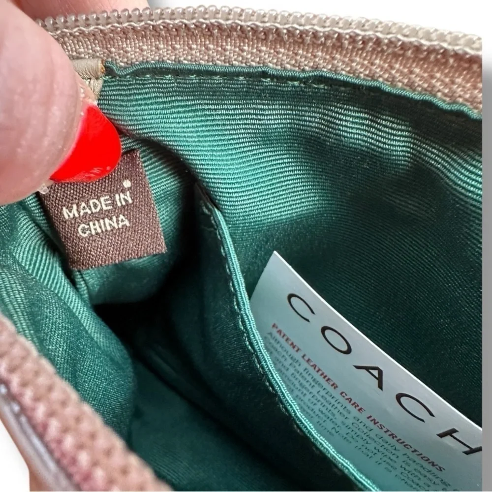 Coach Neutral Patent Leather Small Wristlet Clutch Purse